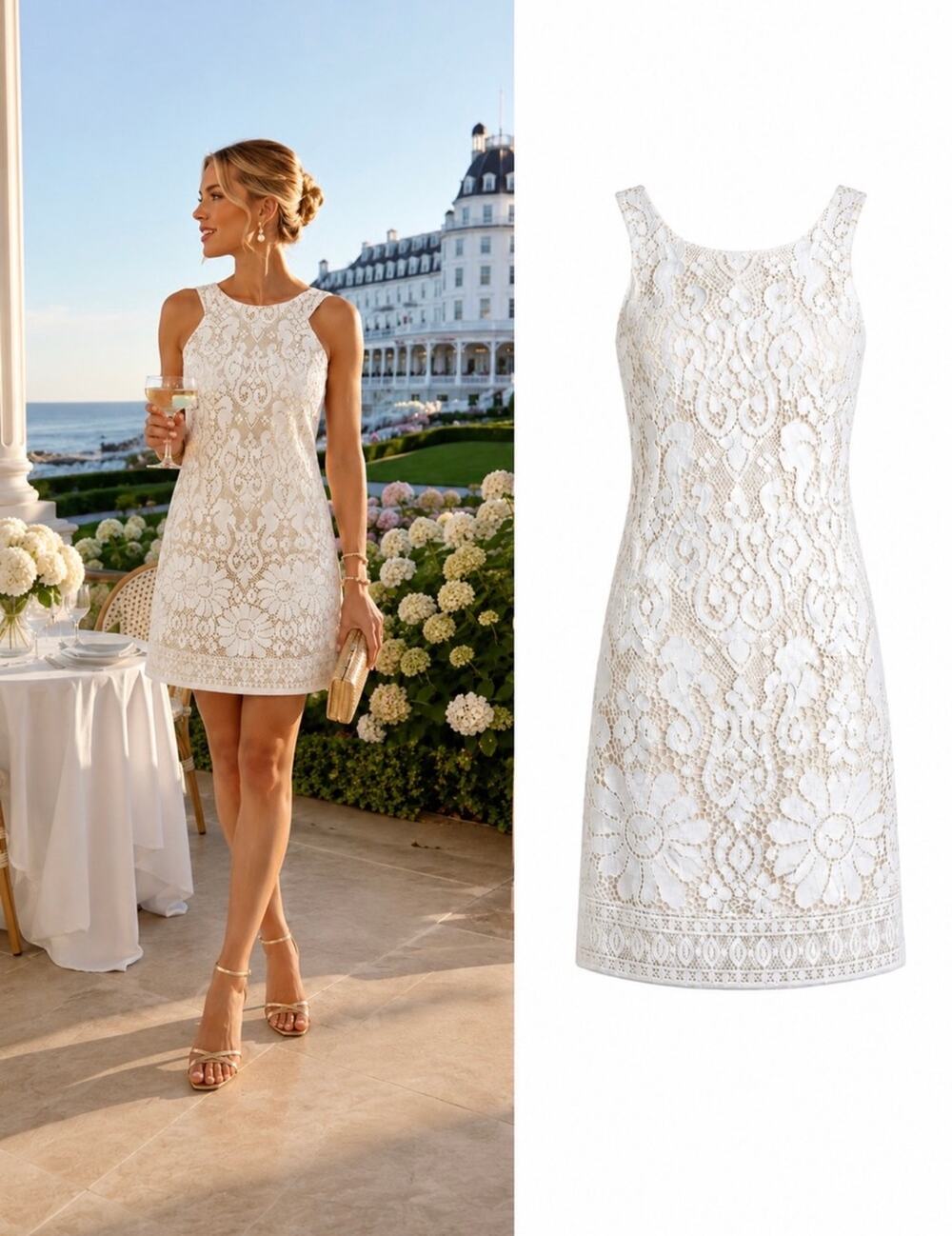 Lilly Pulitzer Largo Seashorse Lace Shift Dress Cream/Gold Size 00